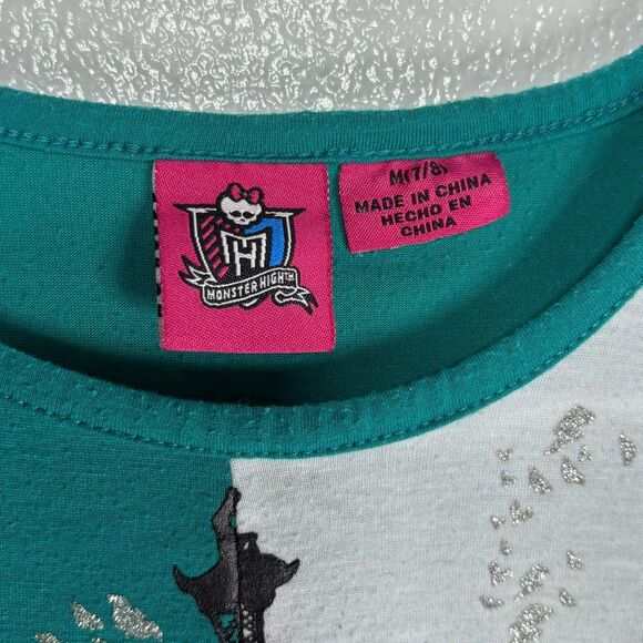 Monster High Girls Printed Rolled Cuff Top Glitter Accents Size 7-8 - Picture 3 of 10